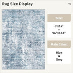 Soalmost Abstract Rug 8x12 Large Living Room Area Rugs Washable Blue/Grey | - Image 5