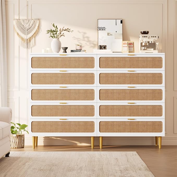GarveeHome Rattan 5 Drawer Dressers - Image 4