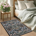 PLHXFR 2x3 Small Entryway Rug: Floral Washable Indoor Carpet Dark Black | - Image 3