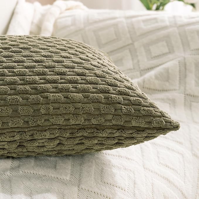 Set of 4 Olive Green Decorative Throw Pillow Covers 24x24 Inch Corduroy Pillow - Image 5