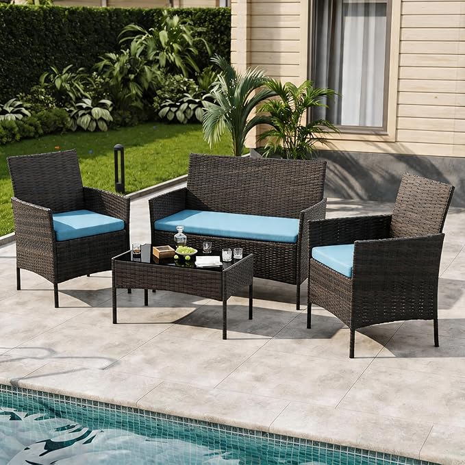 GAOMON 4-Piece Patio Furniture Set, Modern PE Rattan Conversation Set by GAOMON