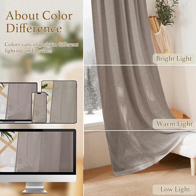 RYB HOME Linen Semi Sheer Curtains - Image 7