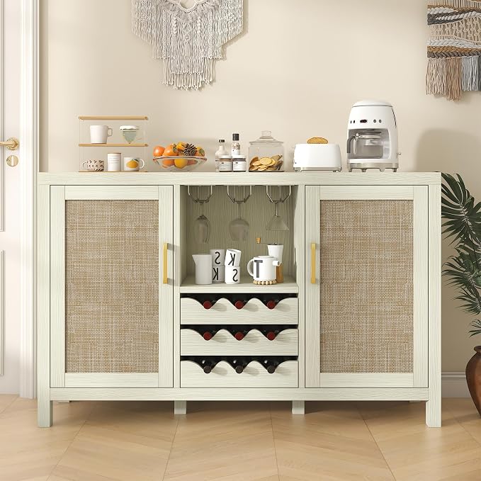 Rattan Wine Bar Cabinet, Boho Rattan Home Bar - Image 4