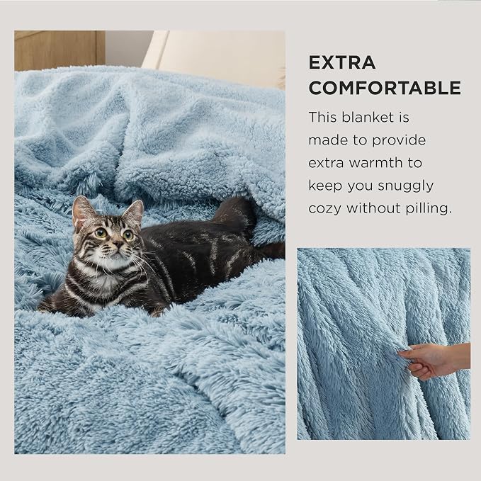 Bedsure GentleSoft Fluffy Light Blue King Size Blanket - Image 3