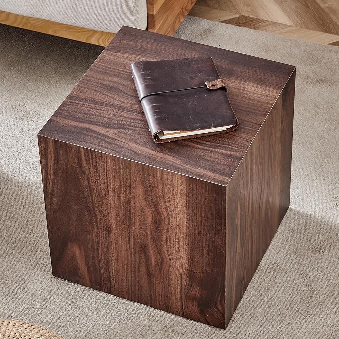 16'' Cube Coffee Table with Wood Grain Pattern, Square No Assembly End Table - Image 3