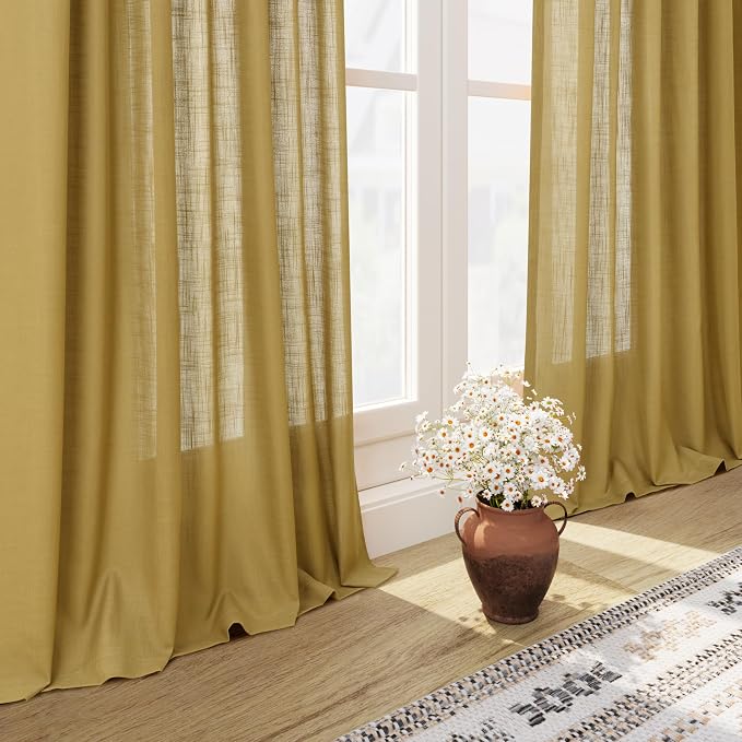 Gold Linen Curtains 84 Inch Length 2 Panels Set - Image 6