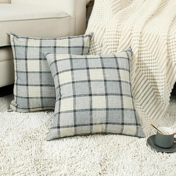 Stellhome Pack of 2 Linen Buffalo Check Throw Pillow Covers, Farmhouse Plaid by Stellhome
