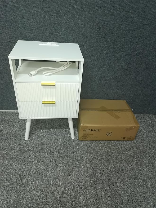 JOONEE White Nightstand with Charging Station and LED Lights, Modern Bedside - Image 7