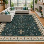 Dark Green Vintage Living Room Rug 9x12 - Image 9