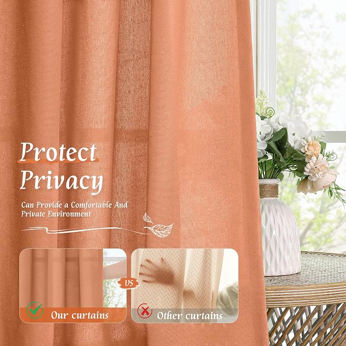 Short Terracotta 48 Inch Linen Curtains - Image 5