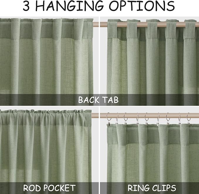 Light Sage Linen Curtains 100 Inches Long - Image 2