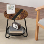 2 Tier Coffee Table in Living Room, Industrial Style Round Coffee Table - Image 8