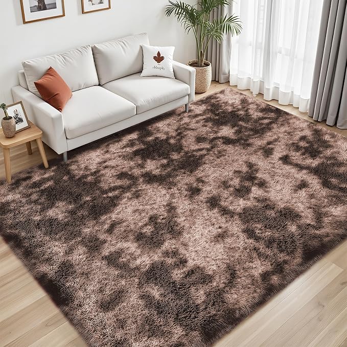PLHXFR 4x6 Area Rug Living Room: Fluffy Bedroom Soft Shag Rug Coffee Brown | - Image 7