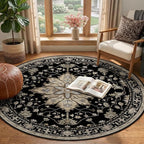RELEANY Washable Area Rug, Round 4ft, Water Repellent, Pet Friendly, Vintage - Image 2