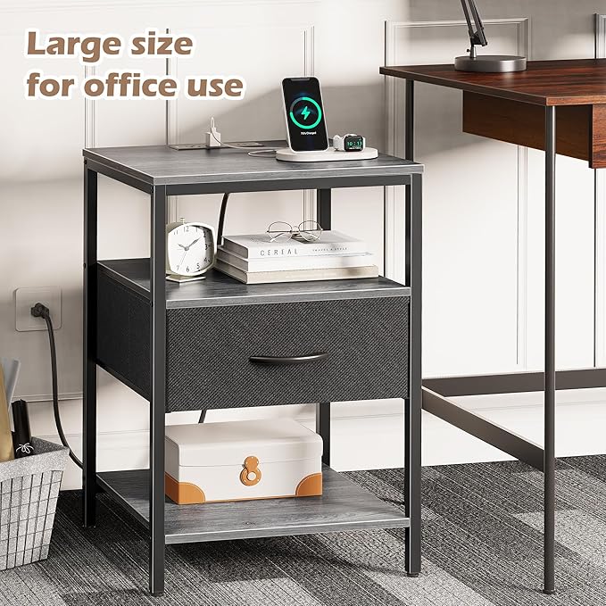 SUPERJARE Night Stand with Charger Station, 27.7 Inch Tall Nightstand with - Image 6