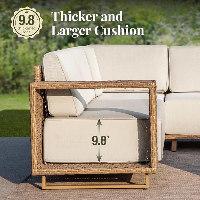 MIXPATIO Patio Sectional Furniture Set, 4 Piece Outdoor Yellow Rattan Modular - Image 2