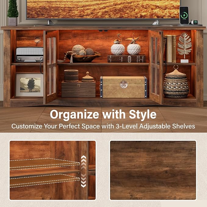 YESHOMY Farmhouse LED TV Stand - Image 6