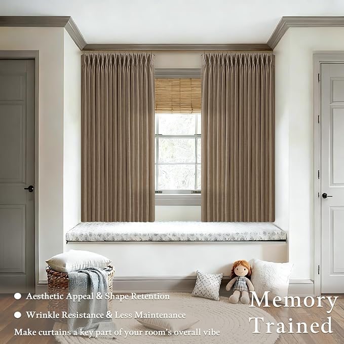 72 Inch Thick Linen Dutch Cocoa Semi Sheer Pinch Pleated Curtains 2 Panels | - Image 6