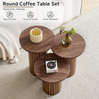 Round Nesting Coffee Table Set of 3 Mid Century Modern Wood Round Coffee Tables - Image 3