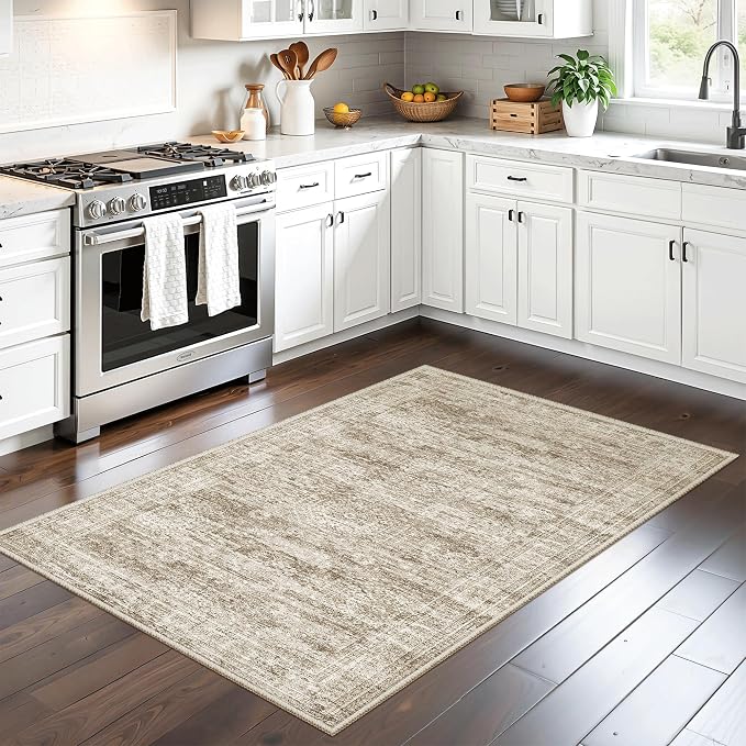 Soalmost 3x4 Rugs Non-Slip, Small Washable Kitchen Entryway Area Rug Brown | - Image 2