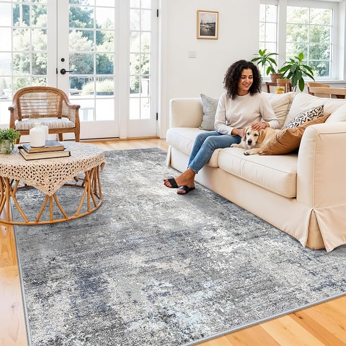 6x9 Washable Living Room Rug – Modern Neutral Abstract Large Indoor Area Rug - Image 3
