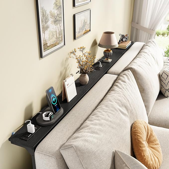 Kitstorack 2-Pack Black Narrow Console Table Behind Couch, Adjustable Height & - Image 2