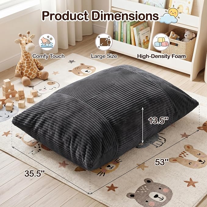 BRINJOY 3 in 1 Kids Bean Bag Chair Bed, Memory Foam Filled Floor Bed Bean Bag - Image 3