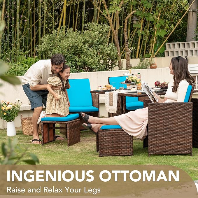 Devoko 9 Pieces Patio Dining Sets Outdoor Space Saving Rattan Chairs - Image 6