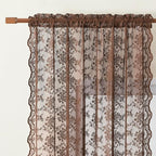YJ YANJUN Vintage Lace Curtains 63 Inch Length-Victorian Floral Brown Sheer - Image 2