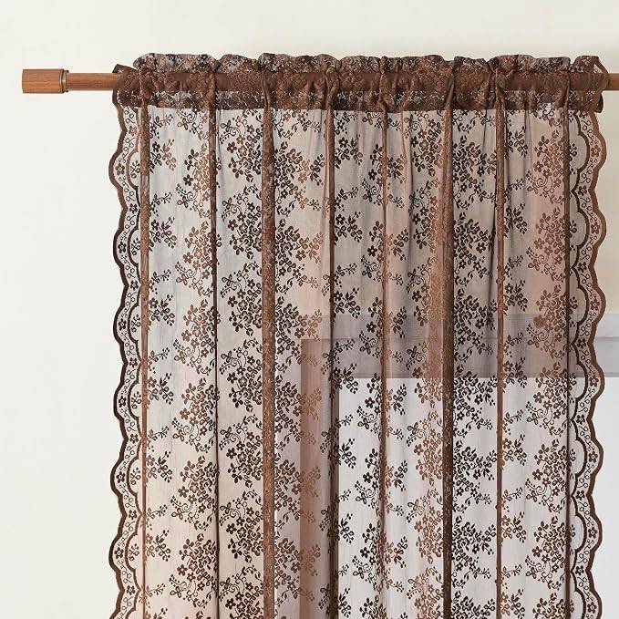 YJ YANJUN Vintage Lace Curtains 72 Inches Long- Country Brown Floral Curtains - Image 3
