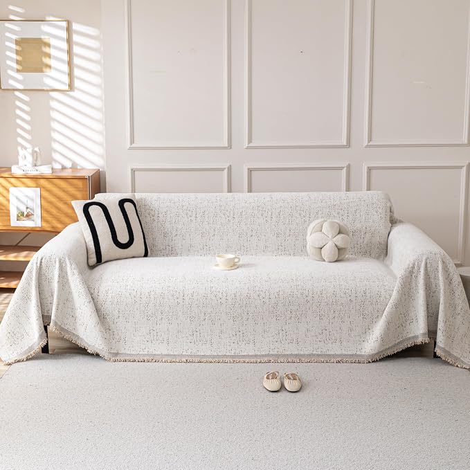 Couch Cover for Dogs, Boho Sofa Covers for 3 Cushion Couch, Chenille Slipcover by KaviKon