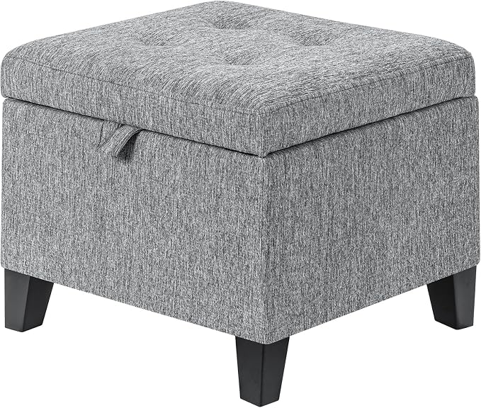 Adeco 18-Inch Cube Storage Ottoman, Upholstered Linen Footrest Stool by Adeco