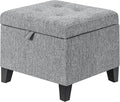 Adeco 18-Inch Cube Storage Ottoman, Upholstered Linen Footrest Stool by Adeco