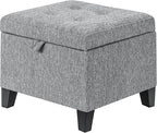 Adeco 18-Inch Cube Storage Ottoman, Upholstered Linen Footrest Stool by Adeco