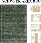 Schweek 9x12 Area Rug Green Washable Non-Slip Vintage Rugs - Image 2