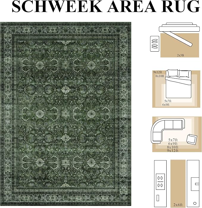 Schweek 2x3 Entryway Rugs Non-Slip Washable Vintage Area Rug Green Door Mat | - Image 2
