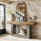 LITTLE TREE 63 Inches Long Console Table, 2-Tier Farmhouse Sofa Table Behind - Image 3