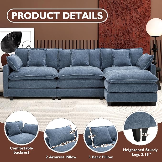 Ihanherry 111.4" L Shaped Cloud Sofa - Image 4