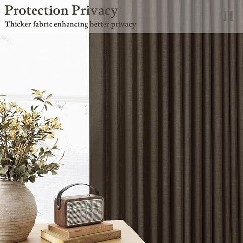 102 Inch Pinch Pleat Linen Dark Brown Semi Sheer Modern Curtains 2 Panels | 102 - Image 2