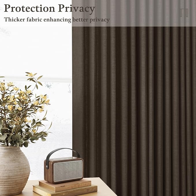 Pinch Pleated Dark Brown Light Filtering Flax Linen Curtains 96 Inches Long | - Image 3