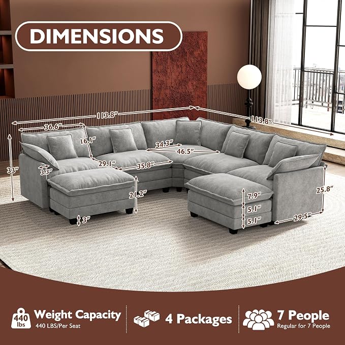 Ihanherry 114" V-Shaped Modern Sofa Modular Sectional Cloud Couch - Image 2