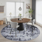 Round Area Rug Living Room: 6 ft Modern Washable Carpet Dark | - Image 3