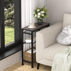 Small Side Table Set of 2 for Small Space, 3-Tier Narrow End Tablewith Magazine - Image 5
