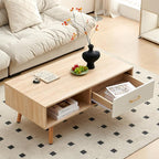 Coffee Table with Storage, Mid Century Boho Wood Center Table with Open Storage - Image 3