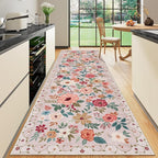 DUKINO 2x10 Runner Rug, Floral Washable Kitchen Runner Rug Non Slip, Low Pile by DUKINO