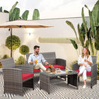 SUNLEI 4 Pcs Outdoor Patio Furniture Sets, Rattan Chair Wicker Conversation Set - Image 5