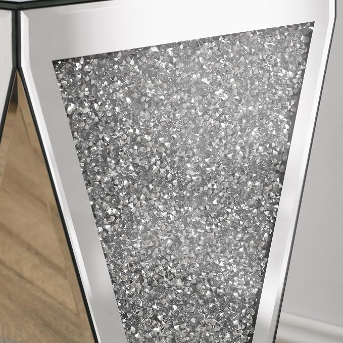 Inverted Triangular Mirror Square End Table, Crystal Diamond Inlaid Coffee Table - Image 5