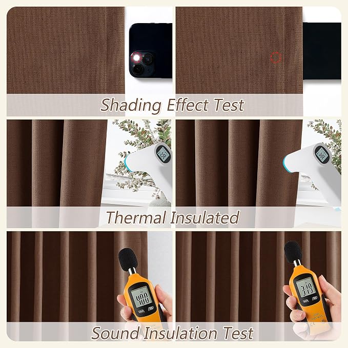 Rustic Brown 100% Blackout Linen Curtains 84 Inch Length 2 Panels Set - Image 5