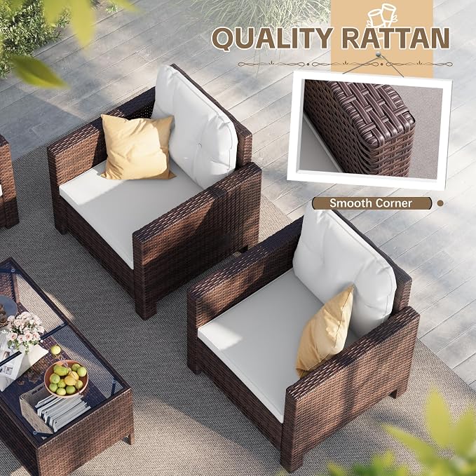 Homall 4 Pieces Patio Furniture Sets Rattan Chair Wicker Conversation Sofa Set - Image 5