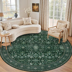 Round Area Rug for Living Room: 4ft Boho Washable Rug Deep Green | Vintage Boho by EXPEDIX